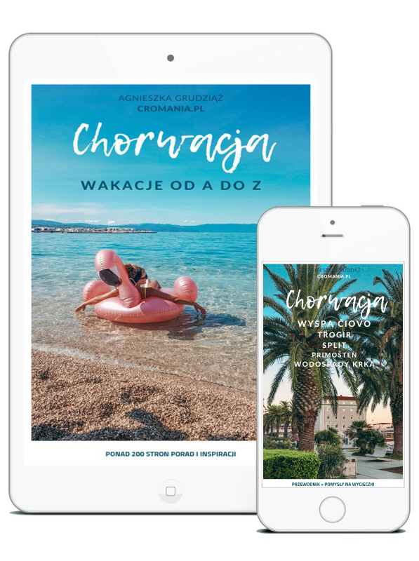 Zestaw e-booków 'Chorwacja – Wakacje od A do Z' oraz 'Chorwacja Split, Trogir, wyspa Čiovo, Rogoznica, Primošten, Wodospady Krka' – kompleksowy przewodnik po Chorwacji, zawierający praktyczne porady dotyczące planowania podróży oraz szczegółowe informacje o atrakcjach turystycznych środkowej Dalmacji, takich jak Split, Trogir, wyspa Čiovo, Rogoznica, Primošten i wodospady Krka.